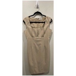 CALVIN KLEIN Camel Pleat Detailing Knee Length Sleeveless Dress